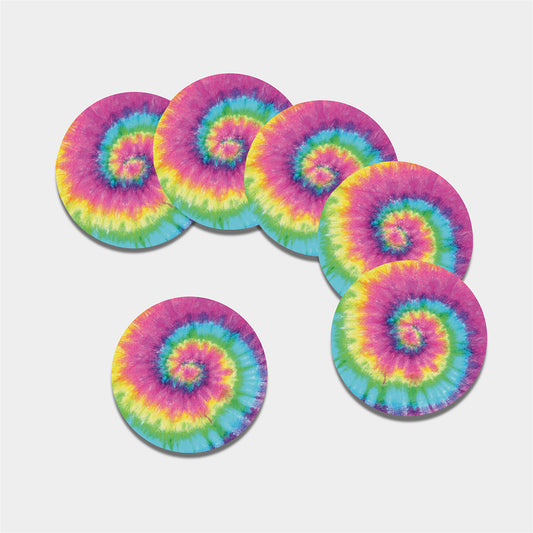 Bright Spiral Tie Dye Print Leather Coaster Set