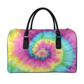 Bright Spiral Tie Dye Print Leather Duffel Bag