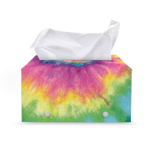 Bright Spiral Tie Dye Print Leather Tissue Box Cover