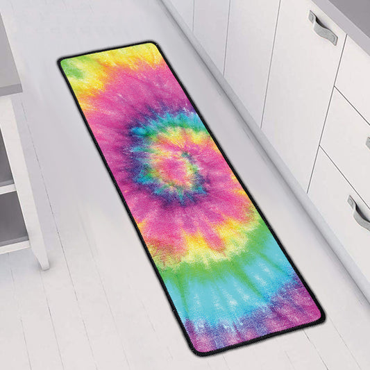 Bright Spiral Tie Dye Print Long Kitchen Mat