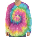 Bright Spiral Tie Dye Print Long Sleeve Baseball Jersey