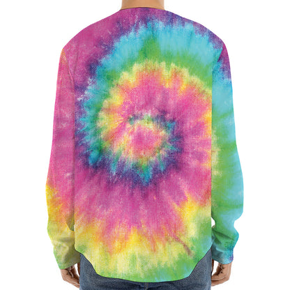 Bright Spiral Tie Dye Print Long Sleeve Baseball Jersey