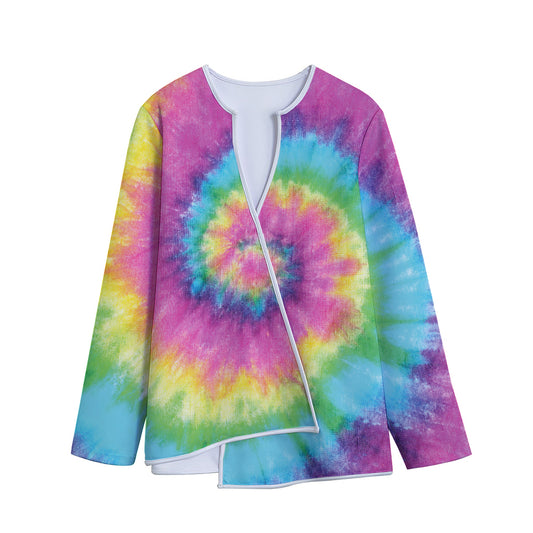 Bright Spiral Tie Dye Print Long Sleeve Short Coat