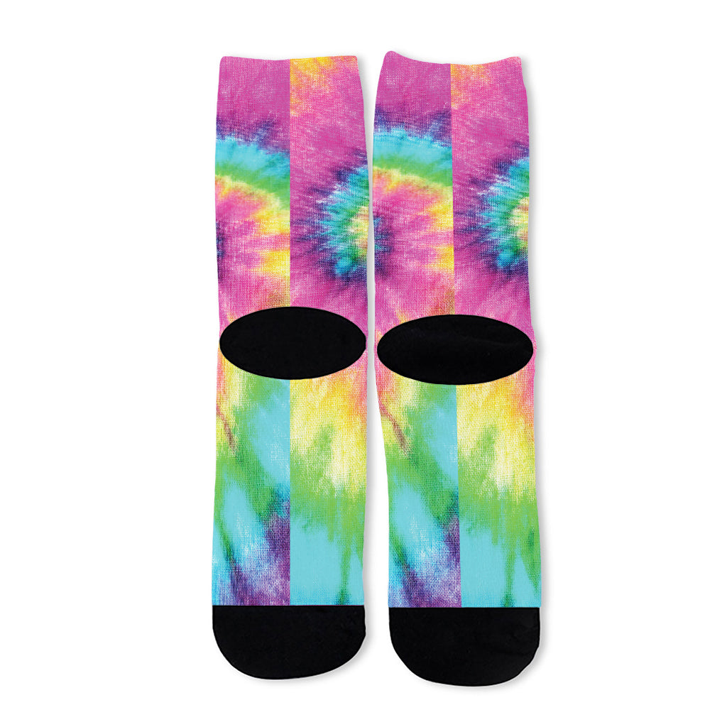 Bright Spiral Tie Dye Print Long Socks
