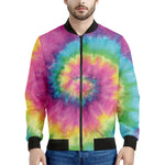 Bright Spiral Tie Dye Print Men's Bomber Jacket