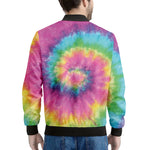Bright Spiral Tie Dye Print Men's Bomber Jacket
