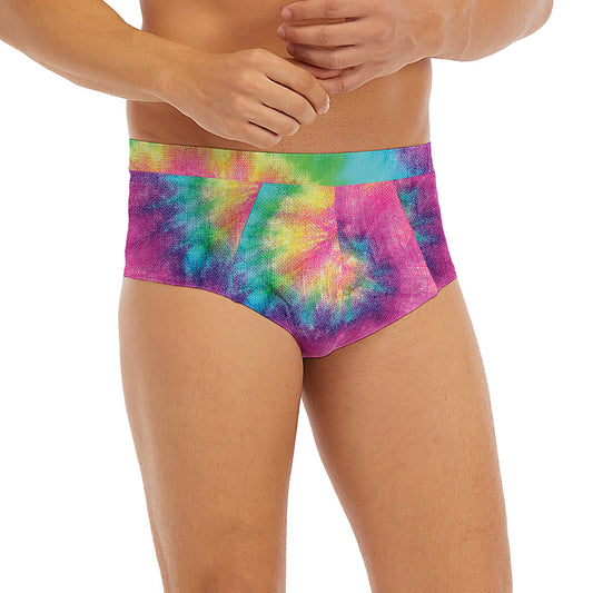 Bright Spiral Tie Dye Print Men's Briefs