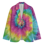 Bright Spiral Tie Dye Print Men's Cotton Blazer
