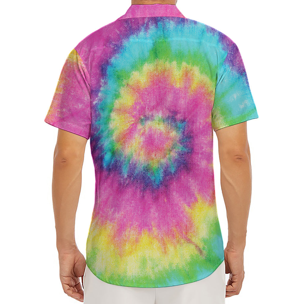Bright Spiral Tie Dye Print Men's Deep V-Neck Shirt