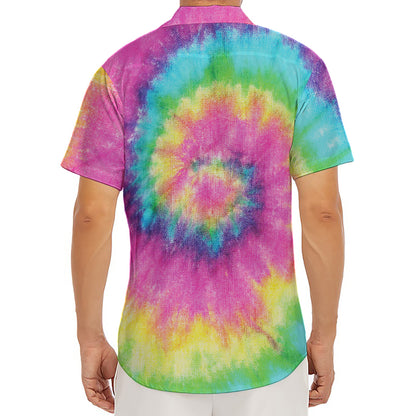 Bright Spiral Tie Dye Print Men's Deep V-Neck Shirt