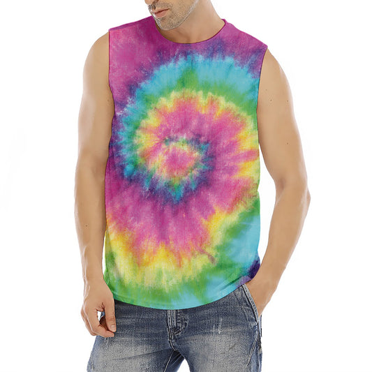 Bright Spiral Tie Dye Print Men's Fitness Tank Top