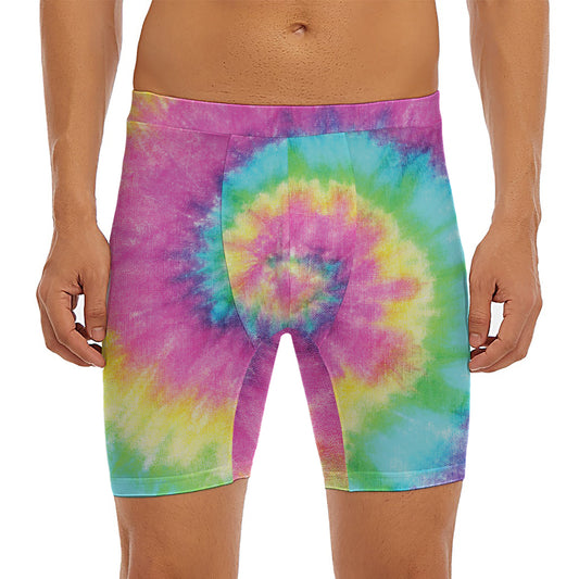 Bright Spiral Tie Dye Print Men's Long Boxer Briefs