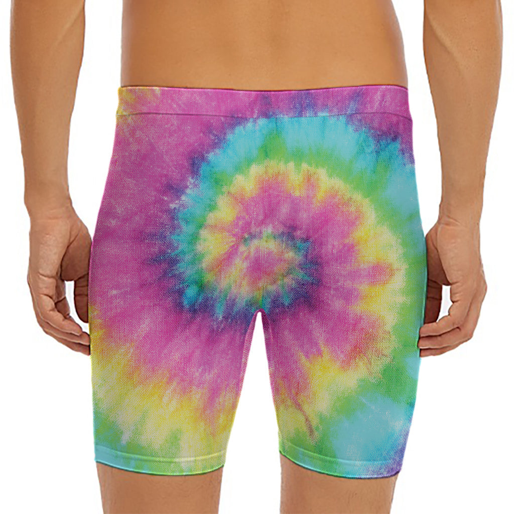 Bright Spiral Tie Dye Print Men's Long Boxer Briefs