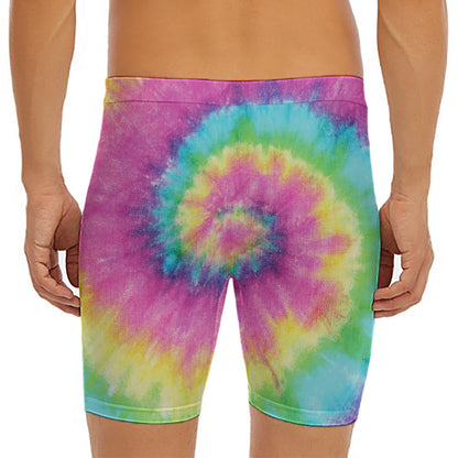 Bright Spiral Tie Dye Print Men's Long Boxer Briefs