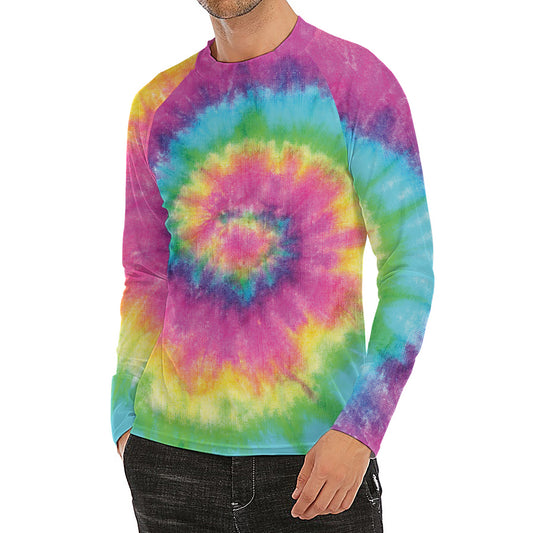 Bright Spiral Tie Dye Print Men's Long Sleeve Rash Guard