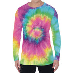 Bright Spiral Tie Dye Print Men's Long Sleeve T-Shirt