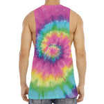 Bright Spiral Tie Dye Print Men's Muscle Tank Top