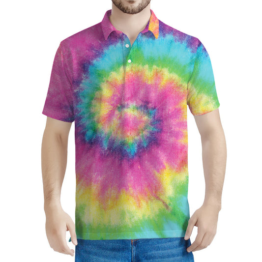 Bright Spiral Tie Dye Print Men's Polo Shirt