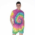 Bright Spiral Tie Dye Print Men's Rompers