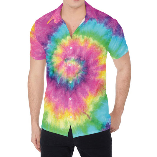 Bright Spiral Tie Dye Print Men's Shirt