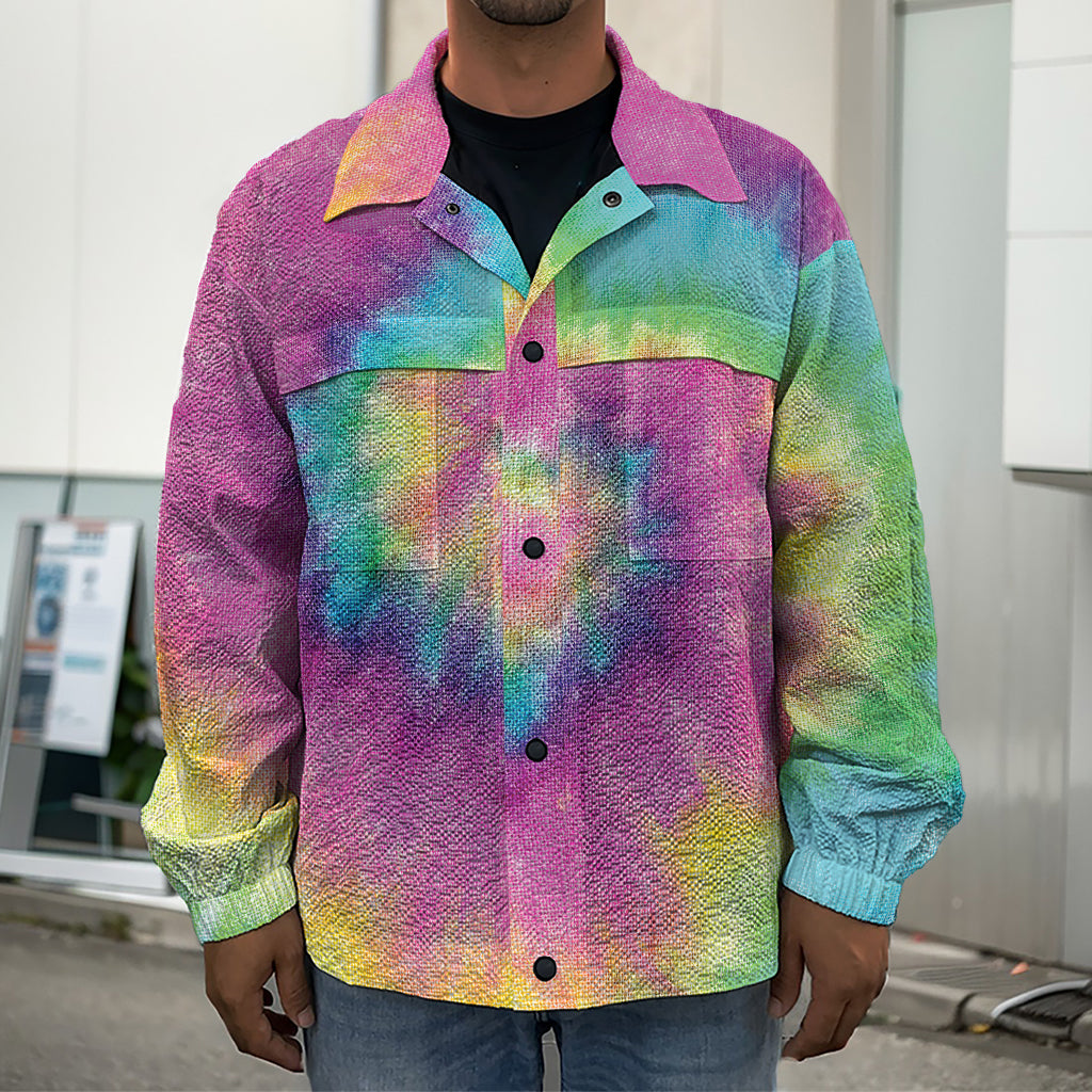Bright Spiral Tie Dye Print Men's Shirt Jacket