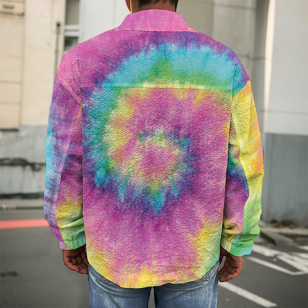 Bright Spiral Tie Dye Print Men's Shirt Jacket