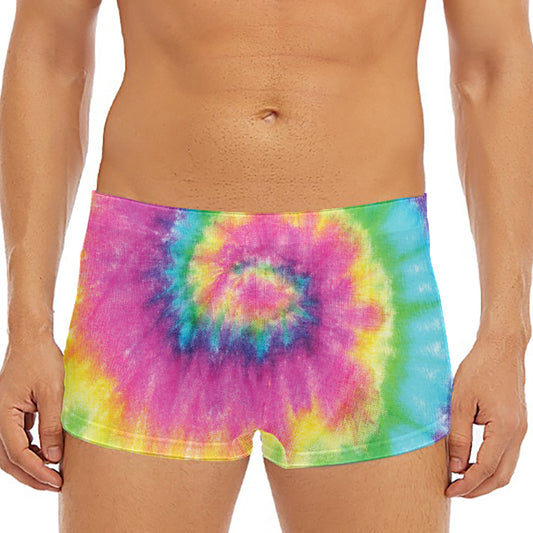 Bright Spiral Tie Dye Print Men's Short Boxer Briefs