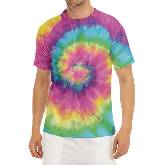 Bright Spiral Tie Dye Print Men's Short Sleeve Rash Guard
