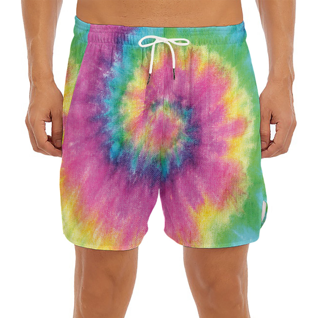 Bright Spiral Tie Dye Print Men's Split Running Shorts