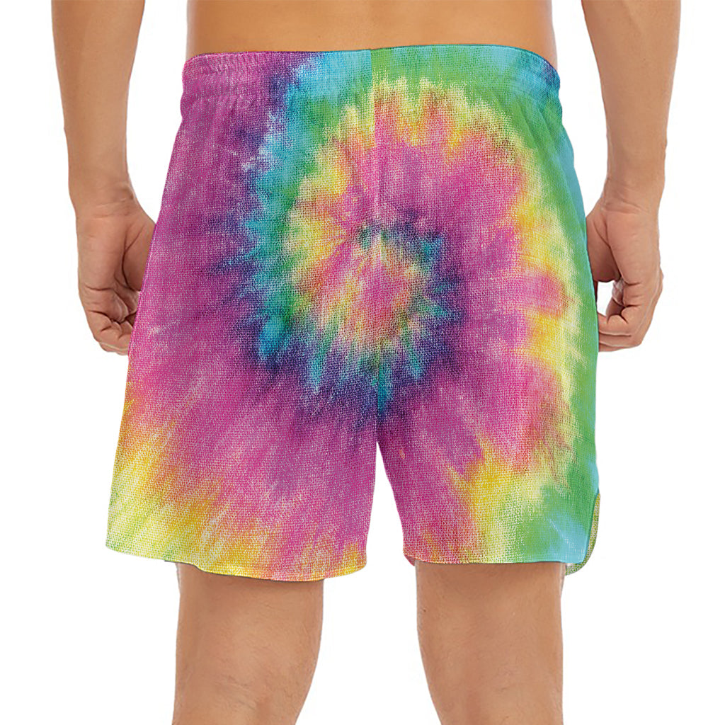 Bright Spiral Tie Dye Print Men's Split Running Shorts