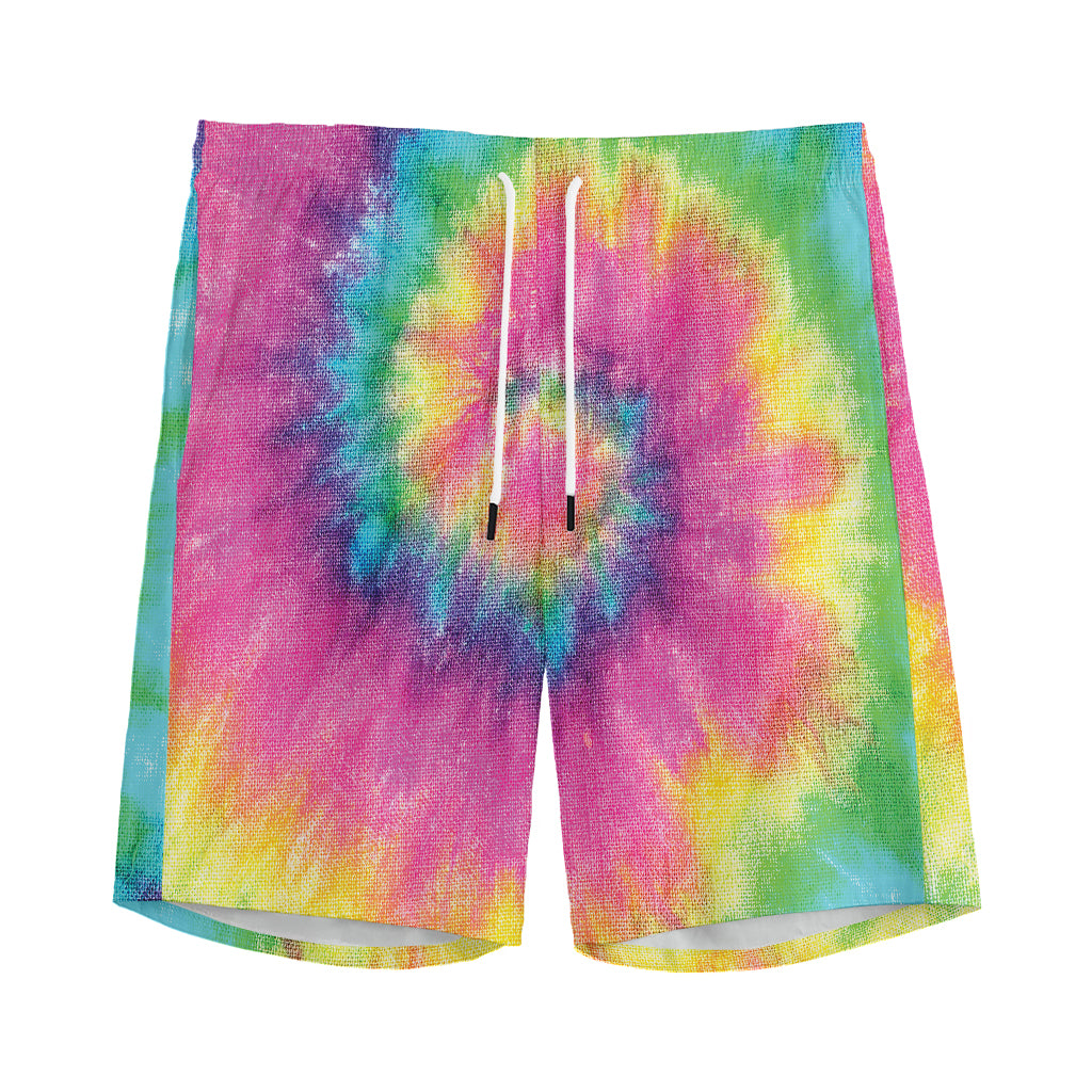 Bright Spiral Tie Dye Print Men's Sports Shorts