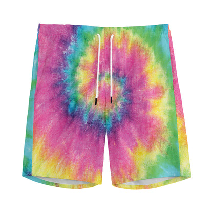 Bright Spiral Tie Dye Print Men's Sports Shorts