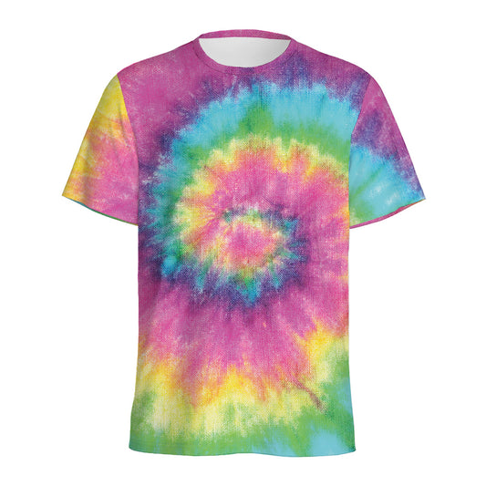 Bright Spiral Tie Dye Print Men's Sports T-Shirt