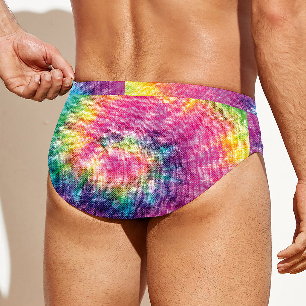 Bright Spiral Tie Dye Print Men's Swim Briefs