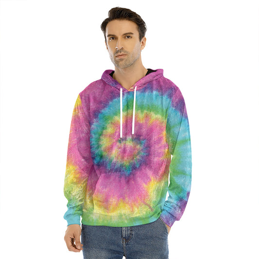 Bright Spiral Tie Dye Print Men's Velvet Pullover Hoodie