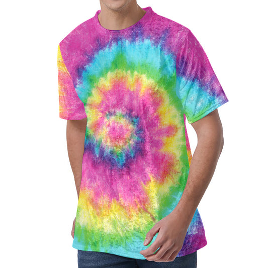 Bright Spiral Tie Dye Print Men's Velvet T-Shirt