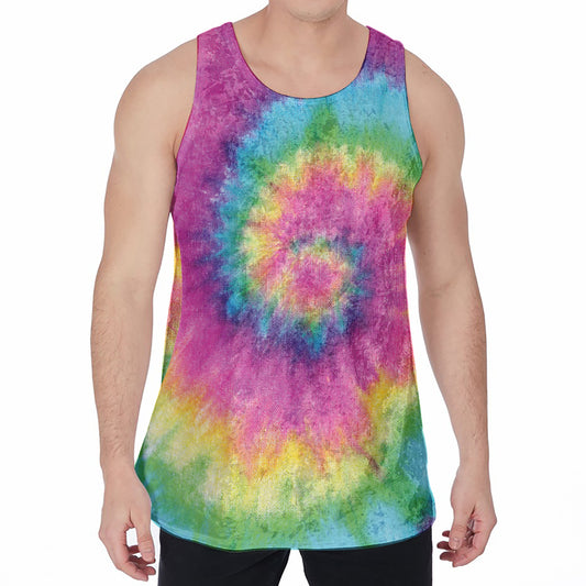Bright Spiral Tie Dye Print Men's Velvet Tank Top