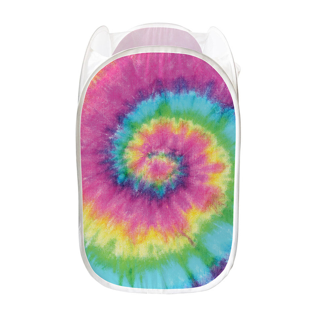 Bright Spiral Tie Dye Print Mesh Laundry Hamper