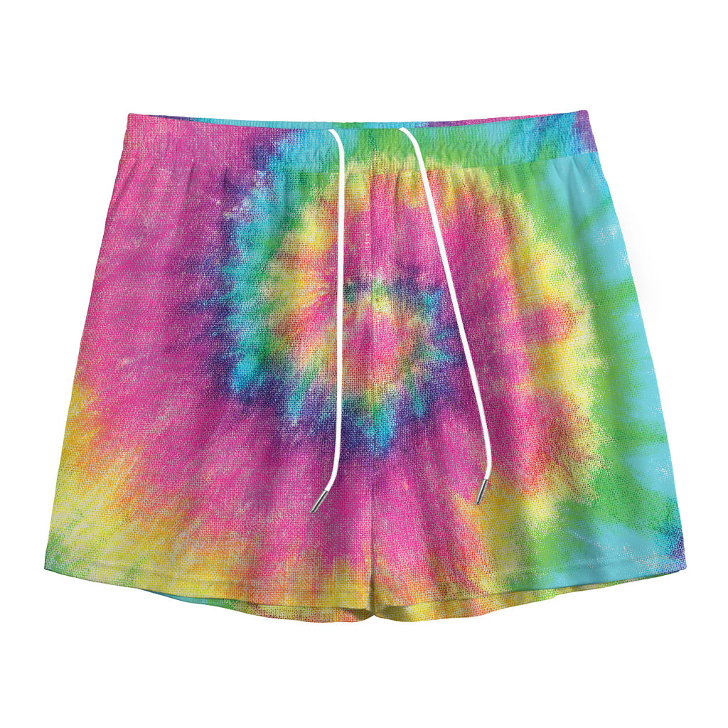Bright Spiral Tie Dye Print Mesh Shorts