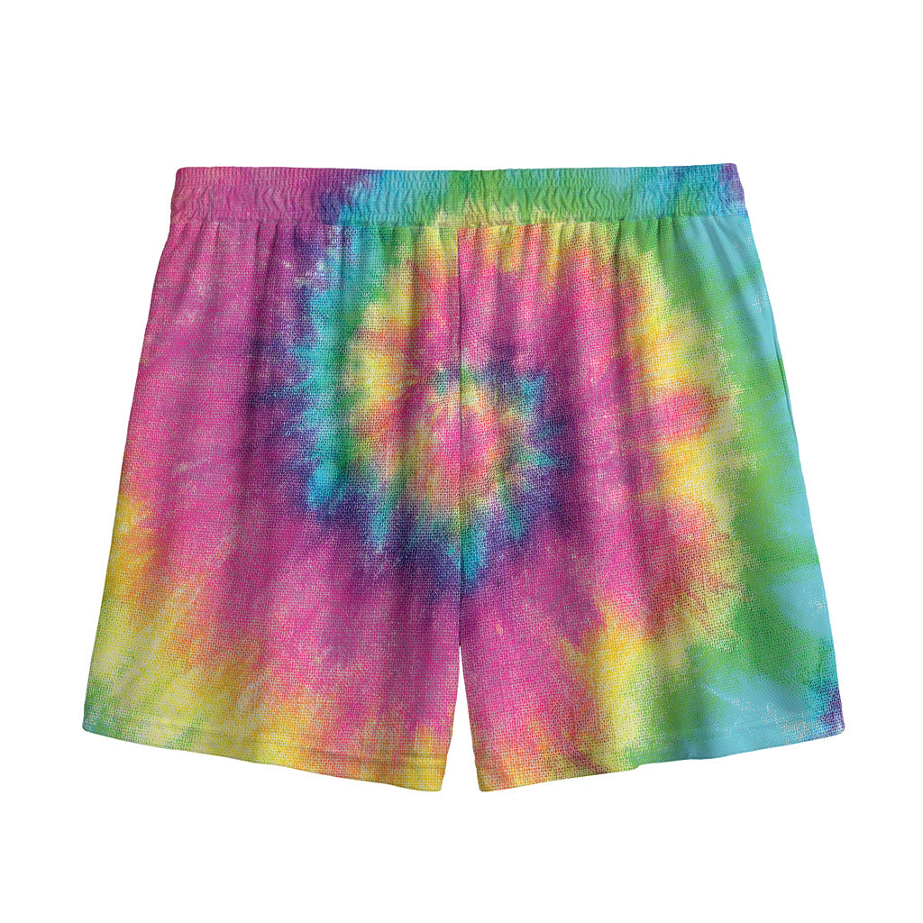 Bright Spiral Tie Dye Print Mesh Shorts