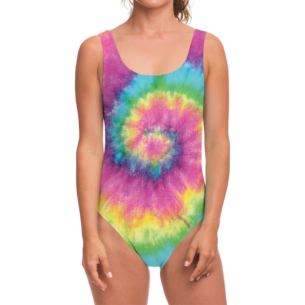 Bright Spiral Tie Dye Print One Piece Swimsuit