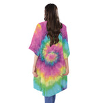 Bright Spiral Tie Dye Print Open Front Beach Cover Up
