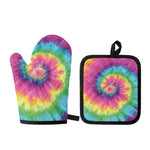 Bright Spiral Tie Dye Print Oven Mitt And Pot Holder Set