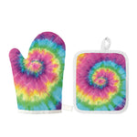 Bright Spiral Tie Dye Print Oven Mitt And Pot Holder Set