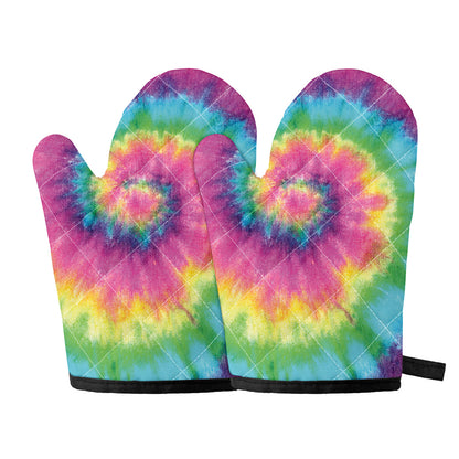 Bright Spiral Tie Dye Print Oven Mitts