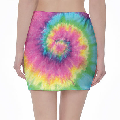 Bright Spiral Tie Dye Print Pencil Mini Skirt
