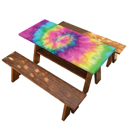 Bright Spiral Tie Dye Print Picnic Table Cover