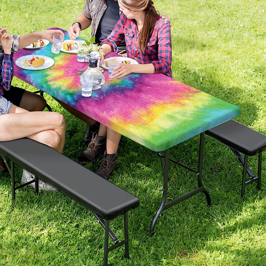 Bright Spiral Tie Dye Print Picnic Table Cover