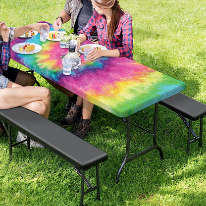 Bright Spiral Tie Dye Print Picnic Table Cover