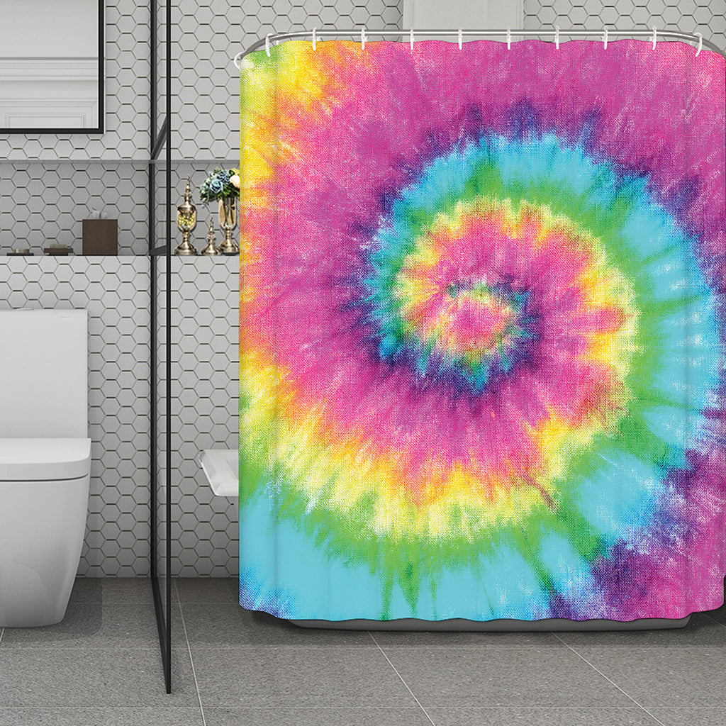 Bright Spiral Tie Dye Print Polyester Shower Curtain